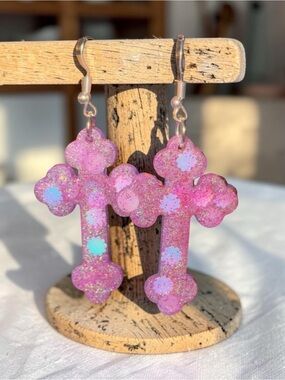 Handmade Floral Cross Resin Earrings